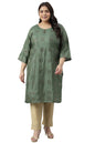 W for Woman Women Polyester Shantung Plus Size Kurta With Pant With Mukaish Print