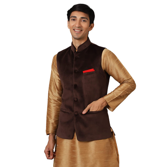 Wintage Men'S: Dust Free Cotton Velvet Brown Modi Nehru Jacket : 38/S