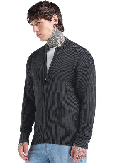 Bewakoof Mens Textured Oversized Fit Full Sleeve High Neck Pure Cotton Sweater_680222_Black_XL
