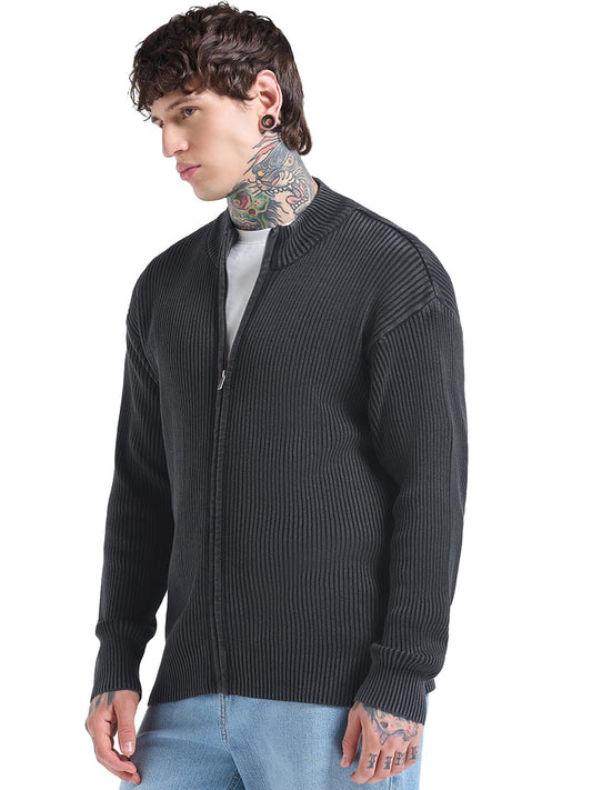 Bewakoof Mens Textured Oversized Fit Full Sleeve High Neck Pure Cotton Sweater_680222_Black_XL