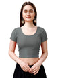 Pujia Mills WomenS Readymade Dobby Cotton Lycra Stretchable Round Neck Short Sleeve Blouse Fancy Grey Color Lycra Stretchable B