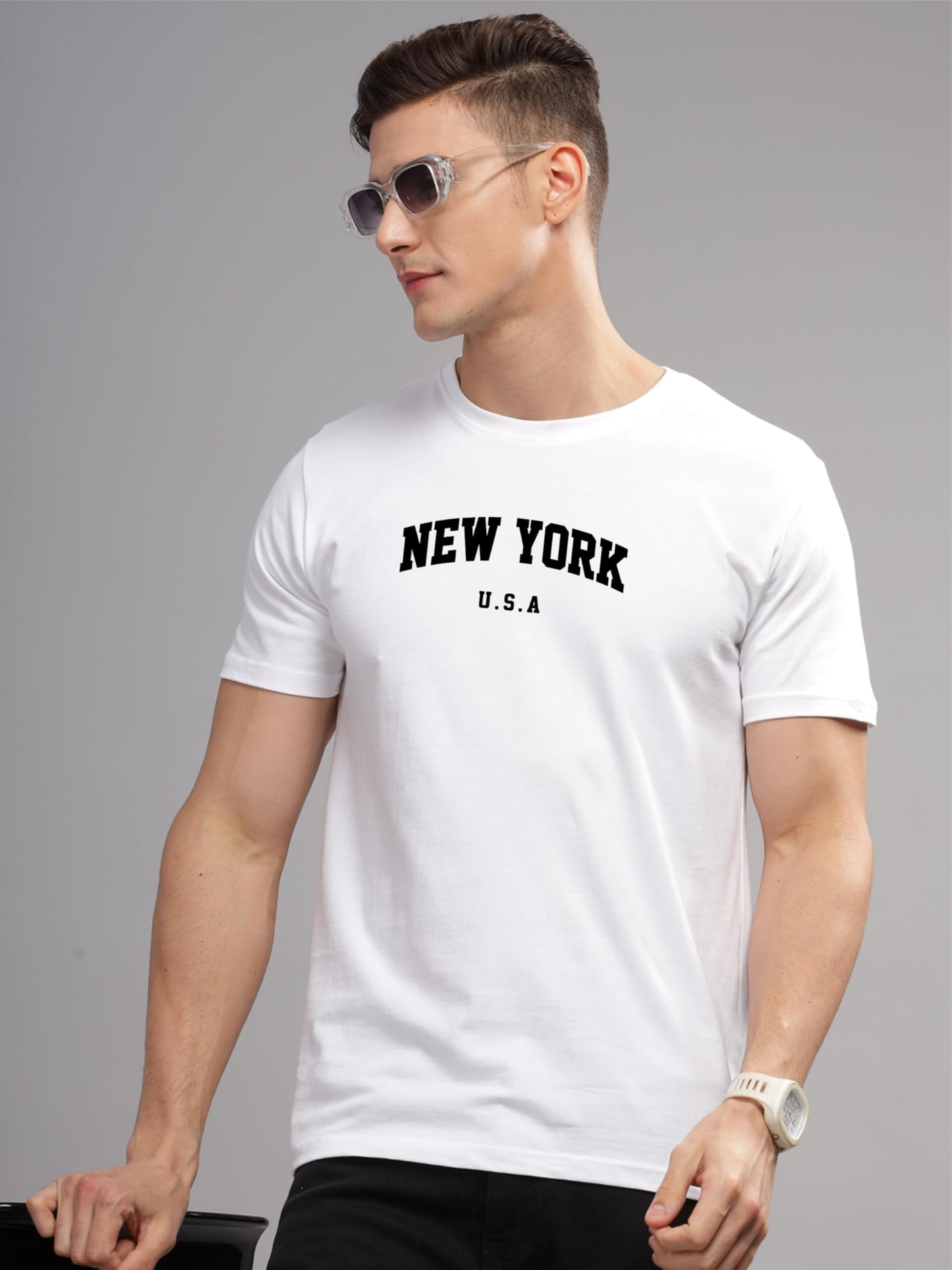 ADRO Men's Solid Regular Fit T-Shirt (RN24-NEW-WH_White