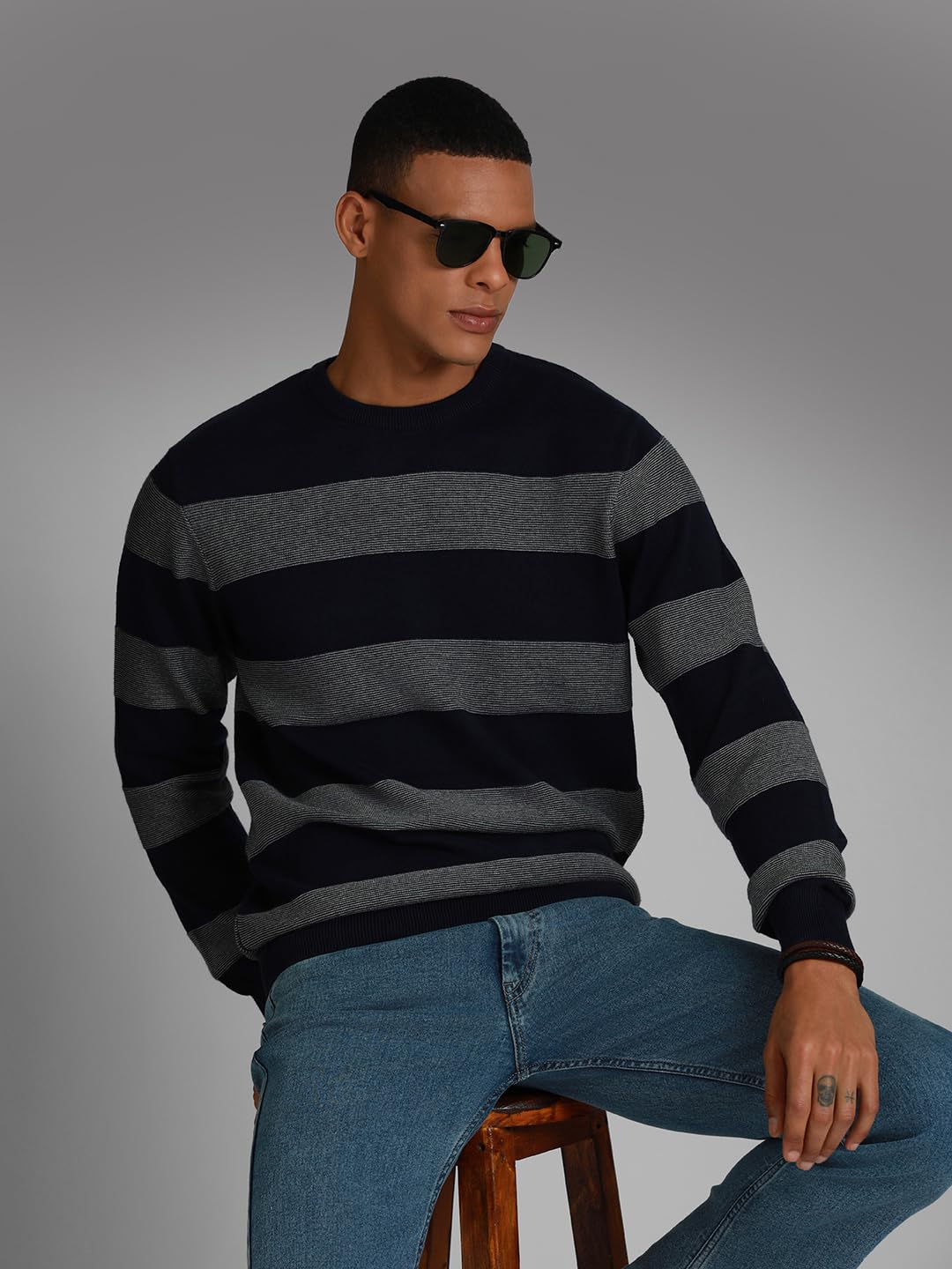 High Star MenS Cotton Round Neck Sweater (Hsmsww23105Rdnf_St1_Multi 1