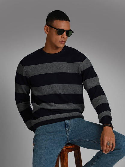 High Star MenS Cotton Round Neck Sweater (Hsmsww23105Rdnf_St1_Multi 1