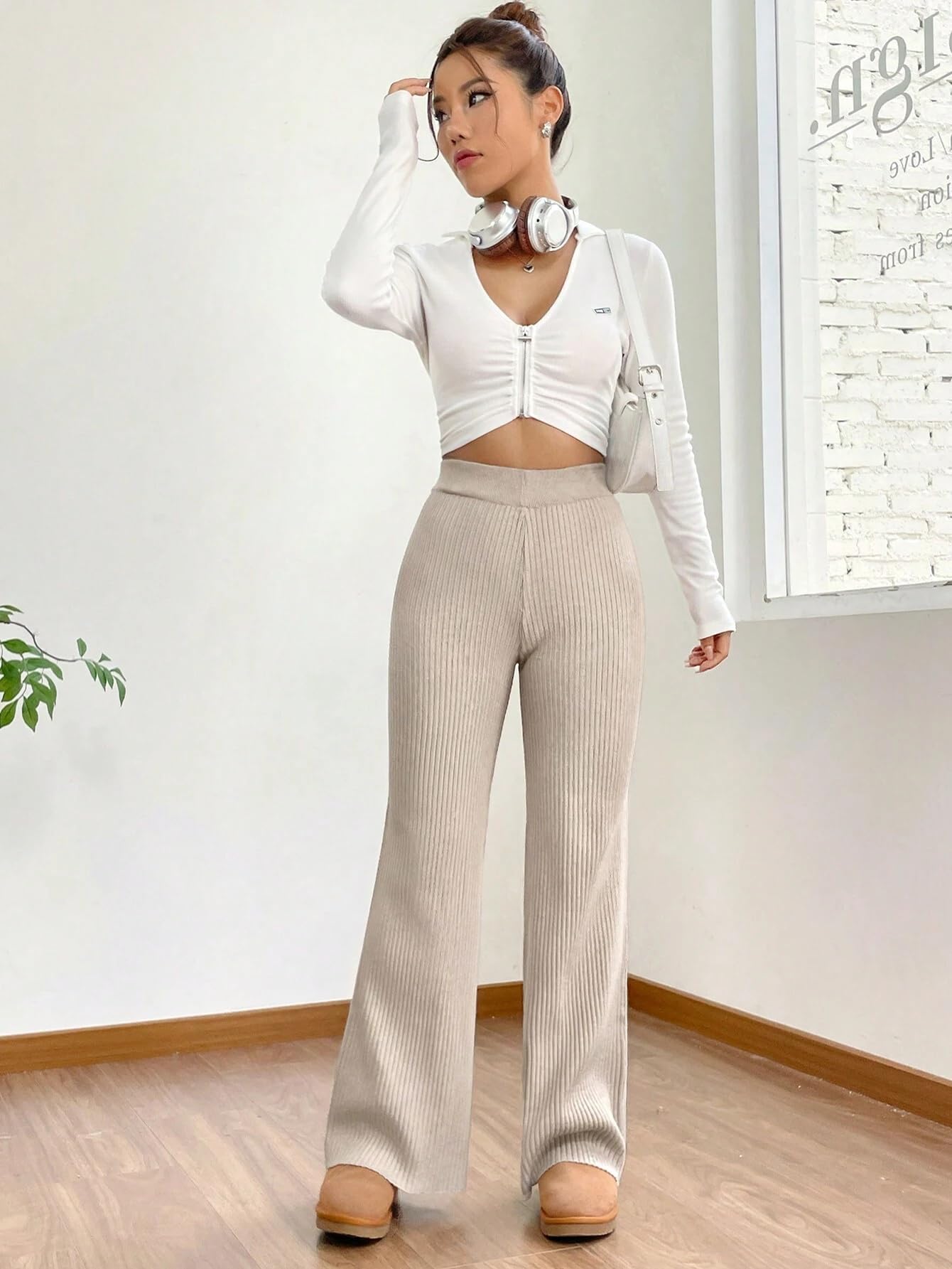 Tee Projekt Trousers for Women | Womens High-Waisted Pant | Women Trousers Pants Beige