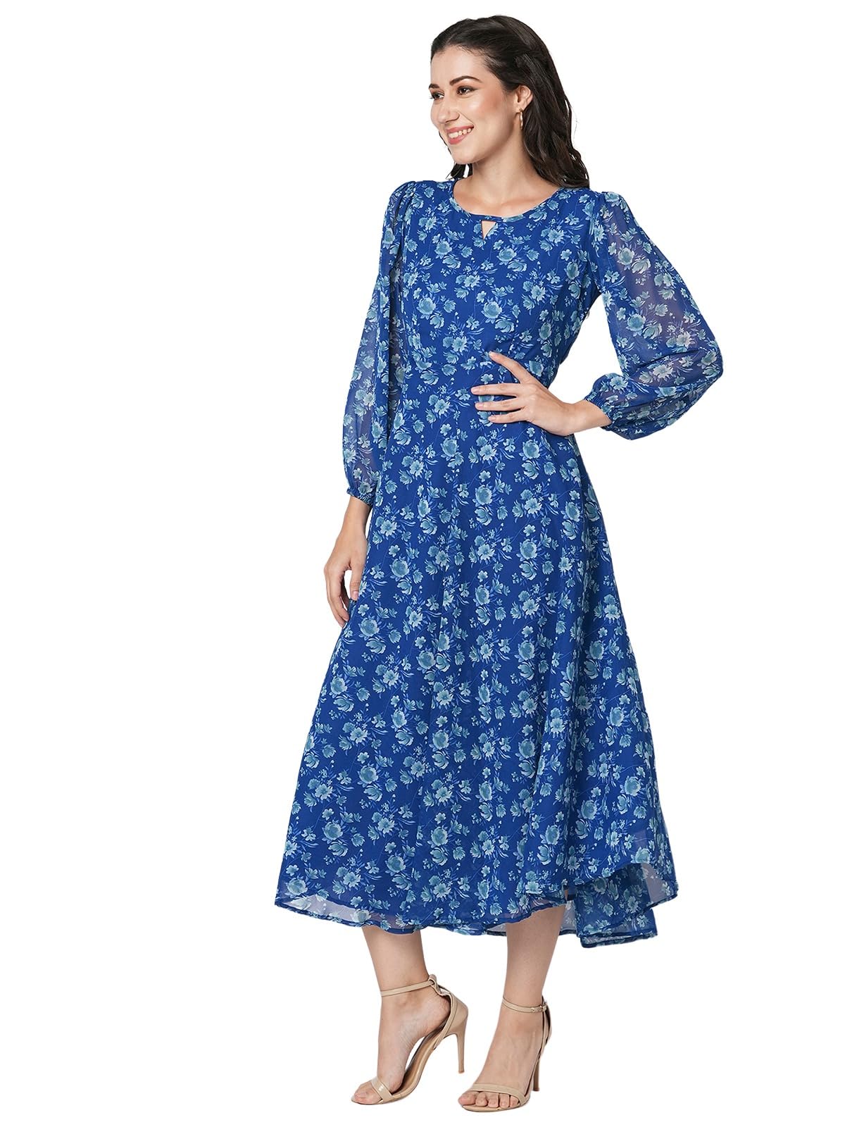 Selvia Western Dress For Women|Georgette Dress For Women|Fit & Flare Dress|Floral Printed Dress For Women|One Piece Dress For Wo