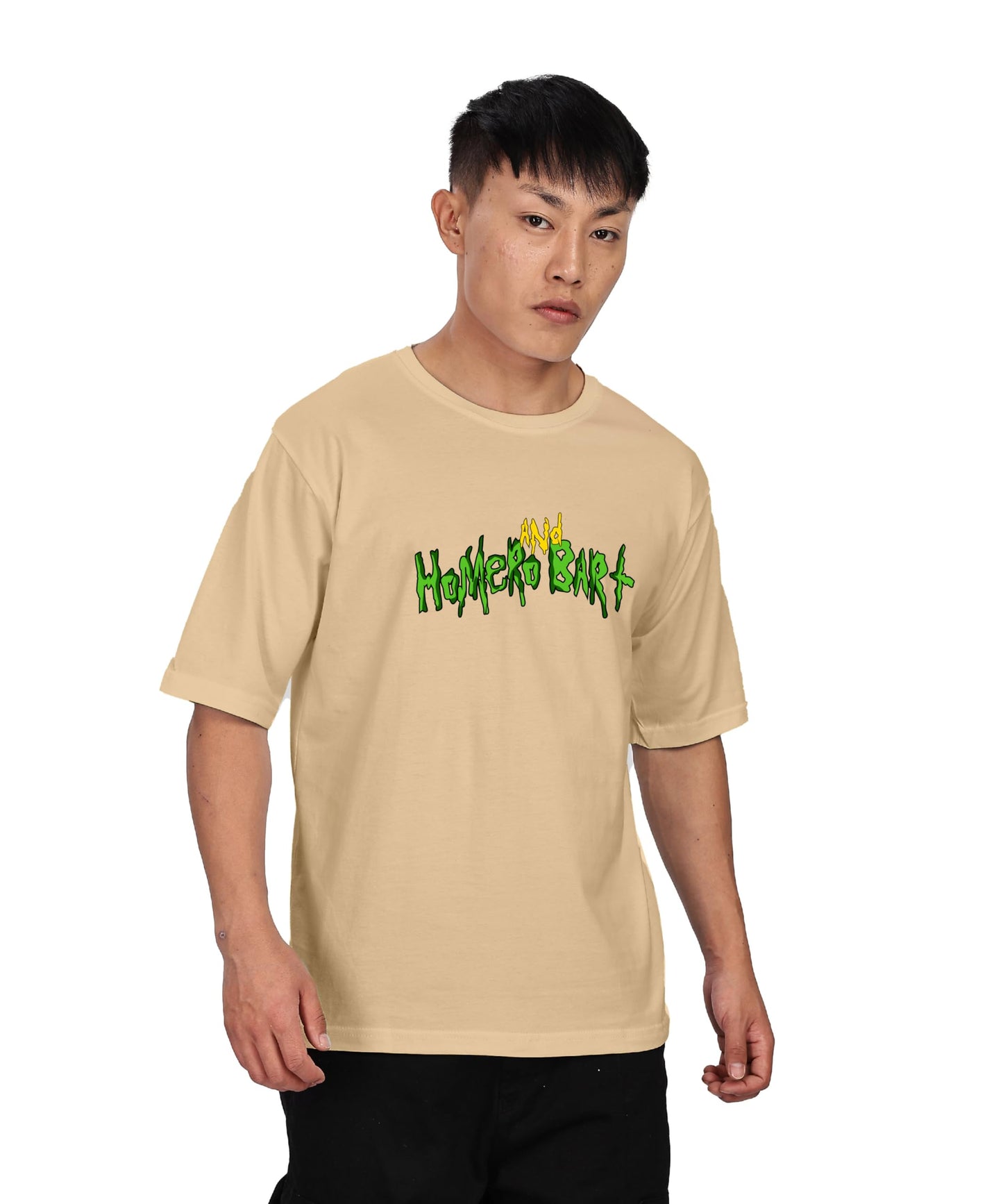 SHODOX Mens 100% Cotton Oversized Half Sleeve Tshirt for Men - Drop Shoulder Front and Back Printed Round Neck Tshirts, Relaxed