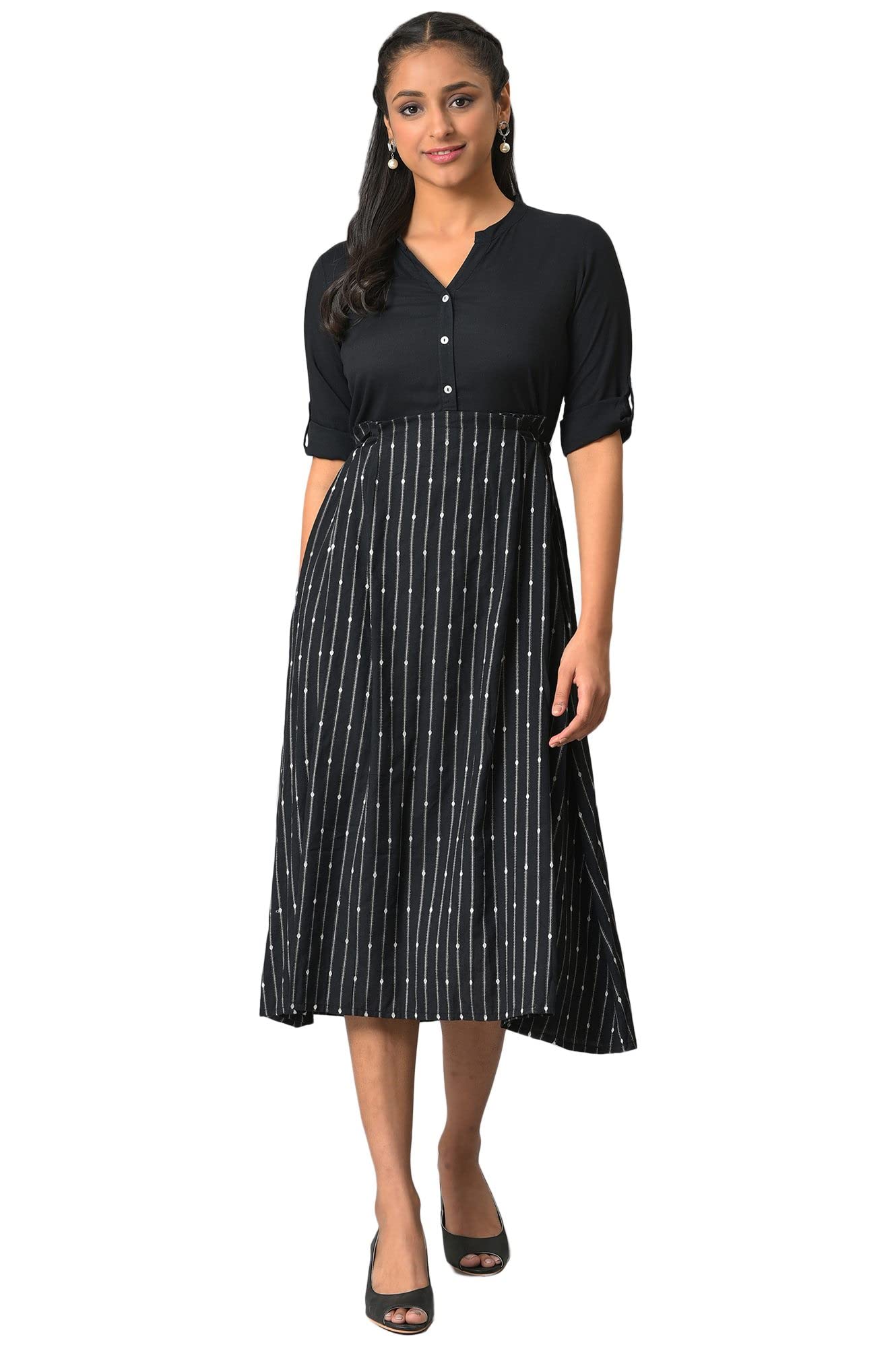 Aurelia Black Striped Shirt Dress For Women