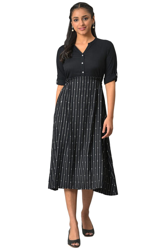 Aurelia Black Striped Shirt Dress For Women