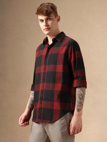 Dennis Lingo Men Navy Blue 100% Cotton Full Sleeve Spread Collar Checks Shirts_Dlmshjas24013_Nv