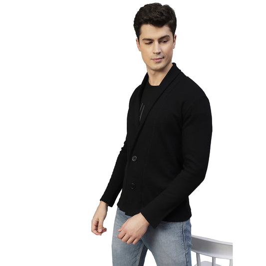 Rigo Waffle Knit Shrug for Men | Full Sleeve, Shawl Collar Cardigan for Men | Best for Casual Wear, Fashion Wear Cardigan Black