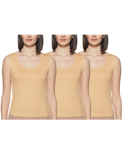 Rupa Softline Regular Fit Women Super Combed Cotton Tank top, Stretchable and Body-Hugging, Solid Color,Pack of 3 (221-3P_Skin 0
