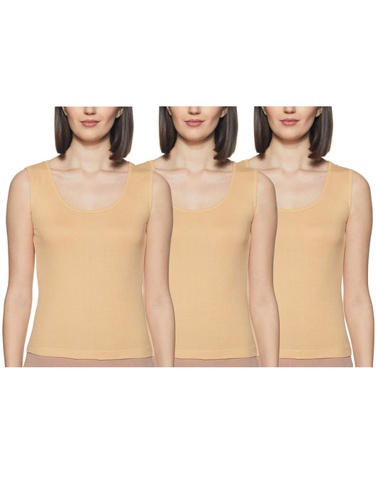 Rupa Softline Regular Fit Women Super Combed Cotton Tank top, Stretchable and Body-Hugging, Solid Color,Pack of 3 (221-3P_Skin 0