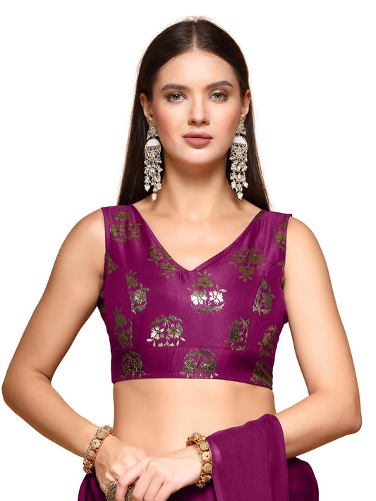 Oomph! Readymade Blouse For Women, Brocade, Sleeveless, V-Neck, Rbbl671