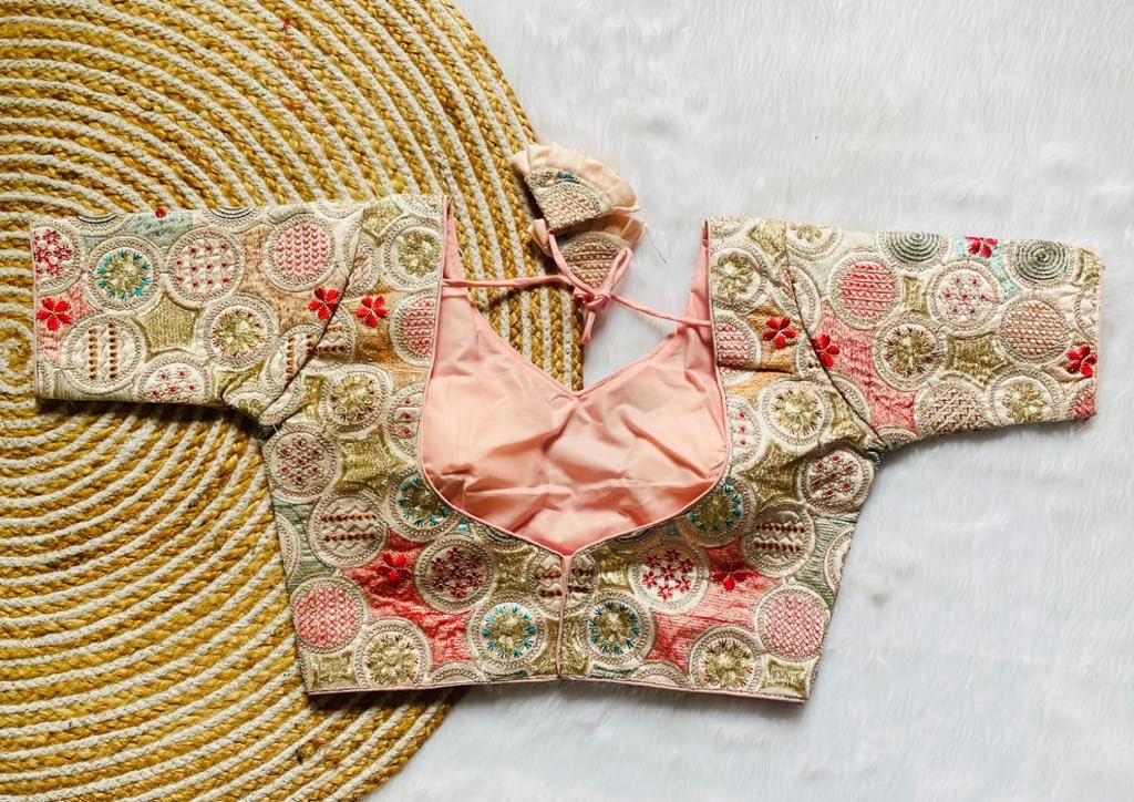Vihu Fashion WomenS Blouse Readymade Blouse Embroidery Multi Coding Gold Thread Blouses Handwork Baby Pink Color Readymade Sare