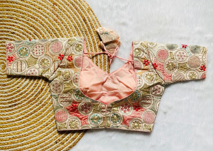 Vihu Fashion WomenS Blouse Readymade Blouse Embroidery Multi Coding Gold Thread Blouses Handwork Baby Pink Color Readymade Sare