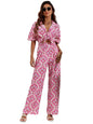Greciilooks Women Co Ord Set| Knot Front Shirt & Wide Leg Pants| Allover Print Shirt & Bottom| Long Sleeve Shirt| Straight Print