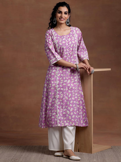 Libas WomenS Cotton Printed A-Line Kurta (29013R Purple