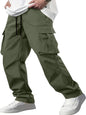 Indoprimo MenS Cotton Trousers Cargo Style With Drawstring Both Side Pockets Solid Pattern Regular Fit And Long Length Green