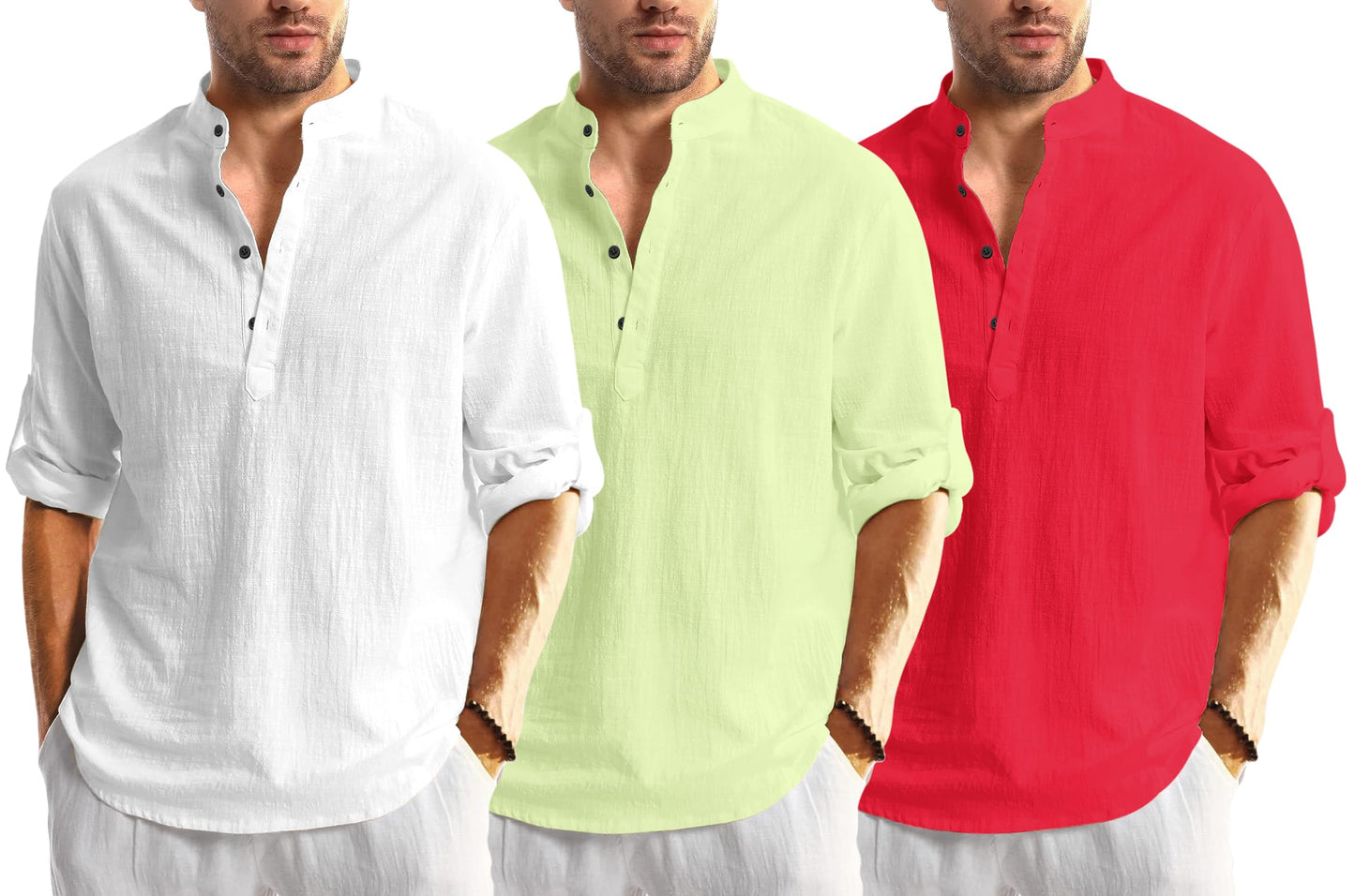 Zartha Combo Of Men Solid Cotton Blend Straight Kurta Shirt Pack Of 3