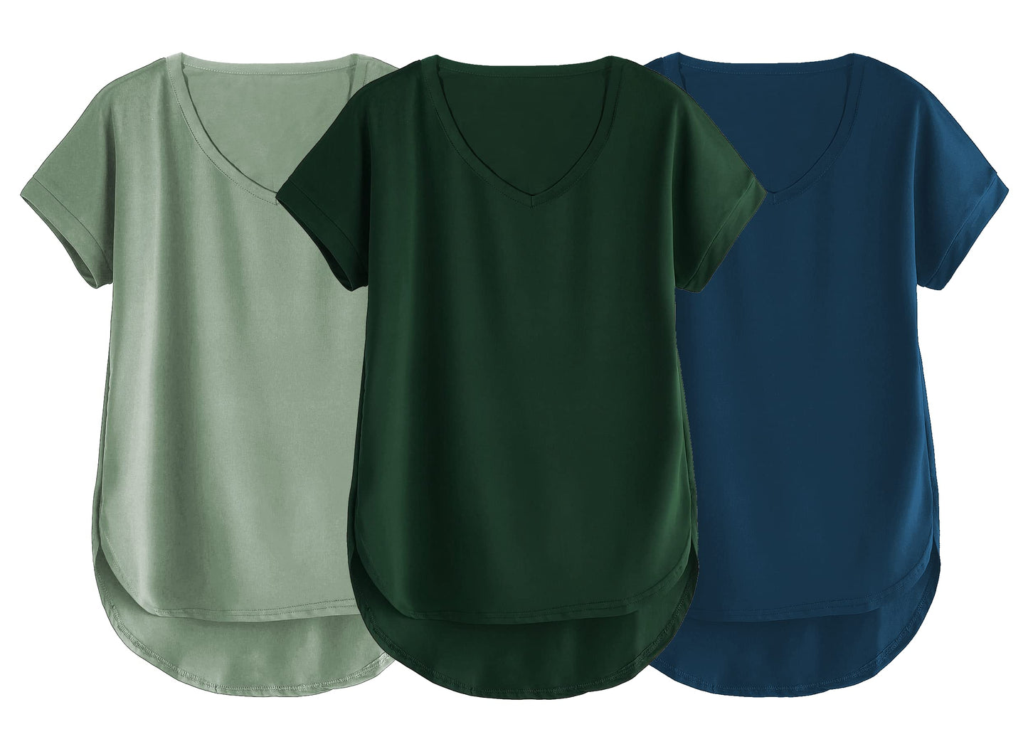 Fabricorn Combo Of Three Plain Bottle Green, Sage Green And Airforce Blue V-Neck Up And Down Cotton Tshirt For Women (Bottle Gre