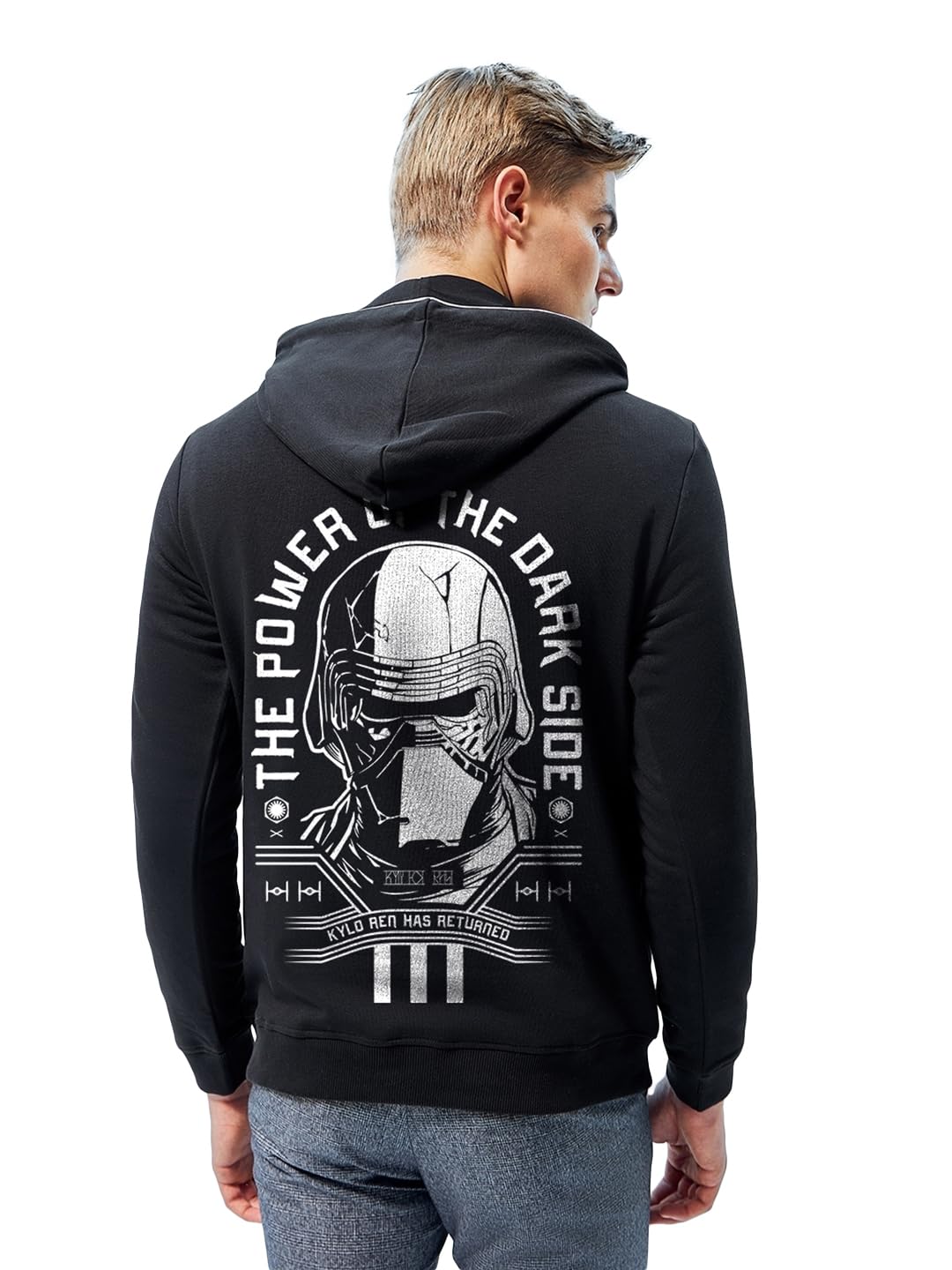 Bewakoof Official Star Wars Merchandise Mens Graphic Print Regular Fit Full Sleeve Hooded Neck Cotton Blend Hoodies_628895_Blac
