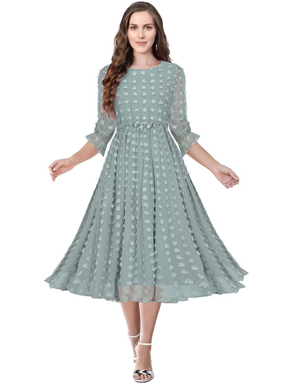 Toochki WomenS Sea Green Dobby Georgette Woven Fit & Flared Western Dress | Dress For Women | A Line Dress | Winter Dress | Wes