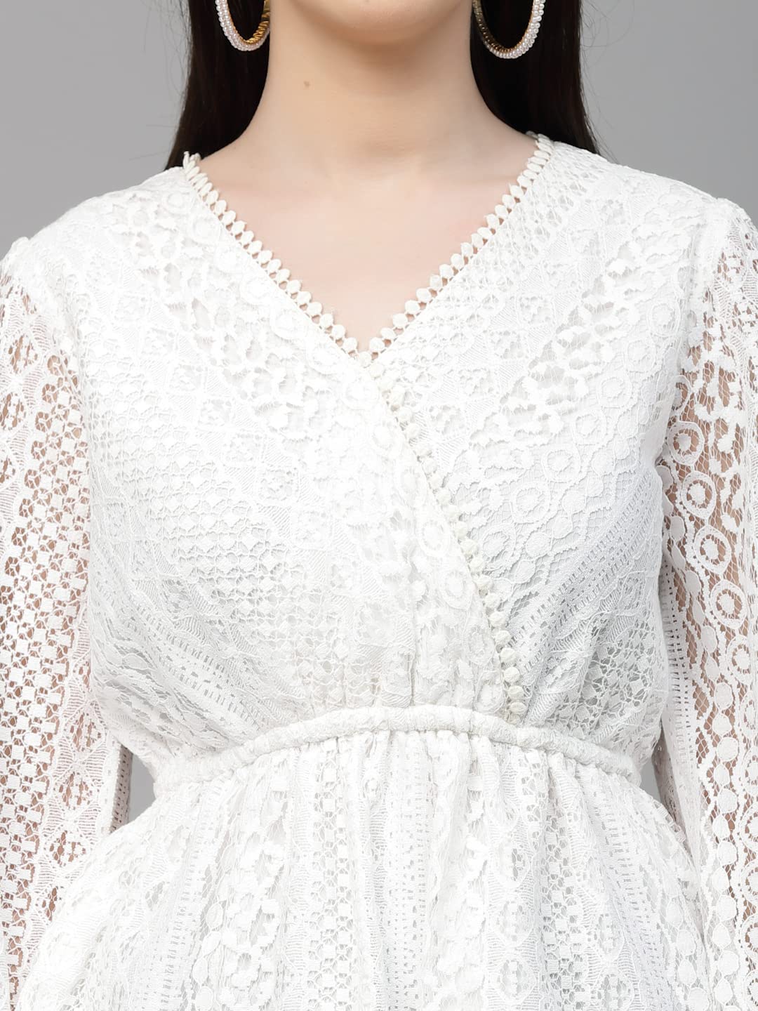 Style Quotient Women White Self Design Lace Regular Smart Casual Peplum Tops
