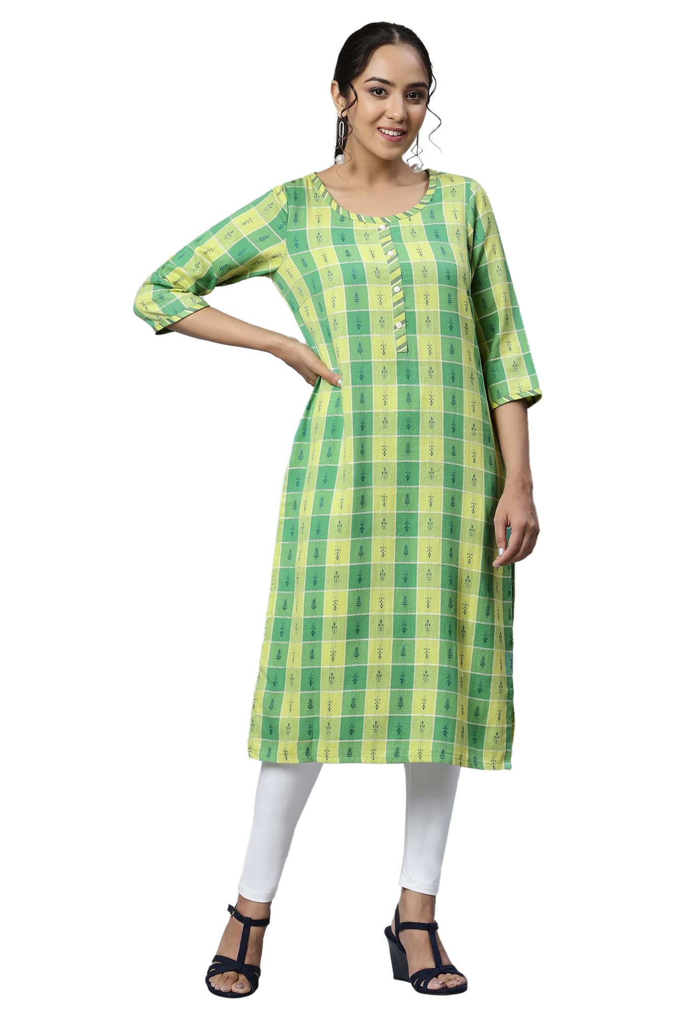 Aurelia Women Lime Sherbet Dobby Geometric Yarn Dyed Straight Kurta_22Aua13341-702541_S
