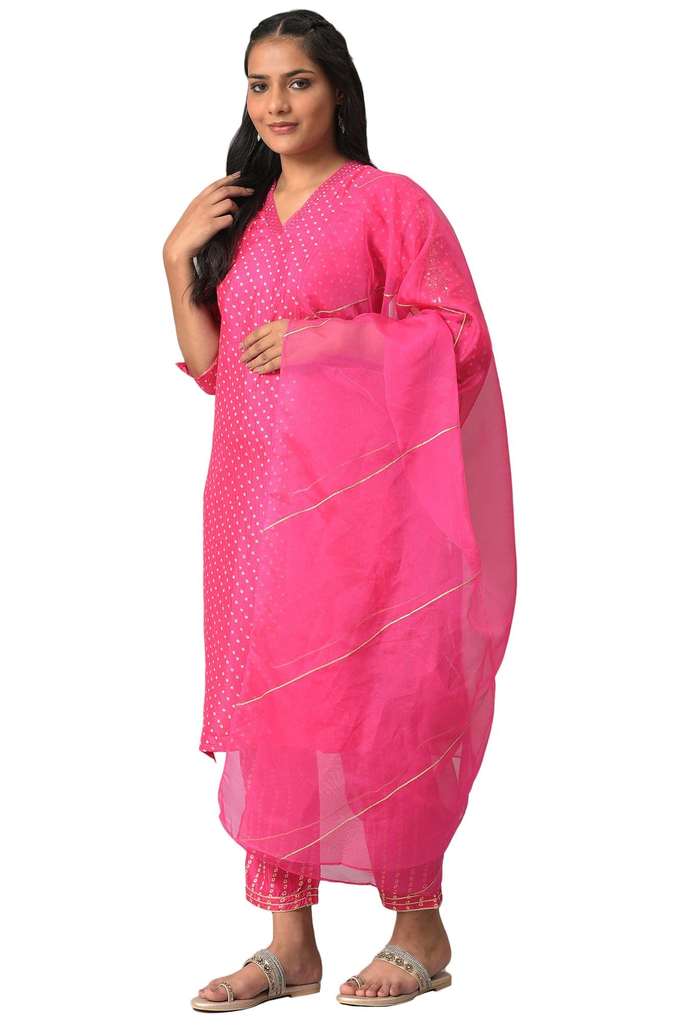 W For Woman Dark Pink Embroidered Kurta Dupatta Bottomwear
