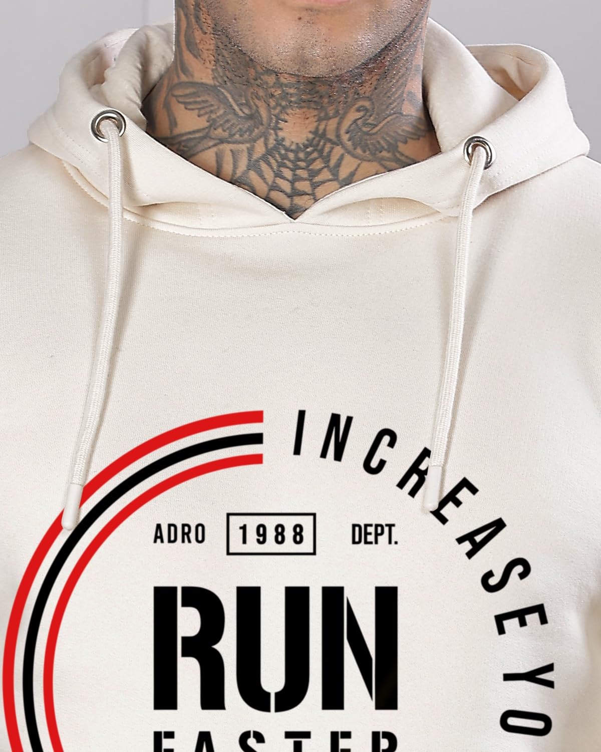 ADRO Men's Cotton Neck Hooded Sweatshirt (H24-FAST-WS_White Sand