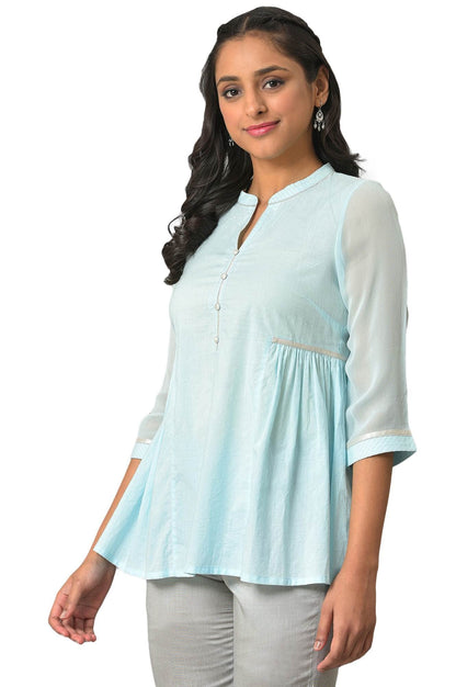 Aurelia WomenS Solid Loose Blue Cotton Gathered Short Kurti (23Fea30339-605335