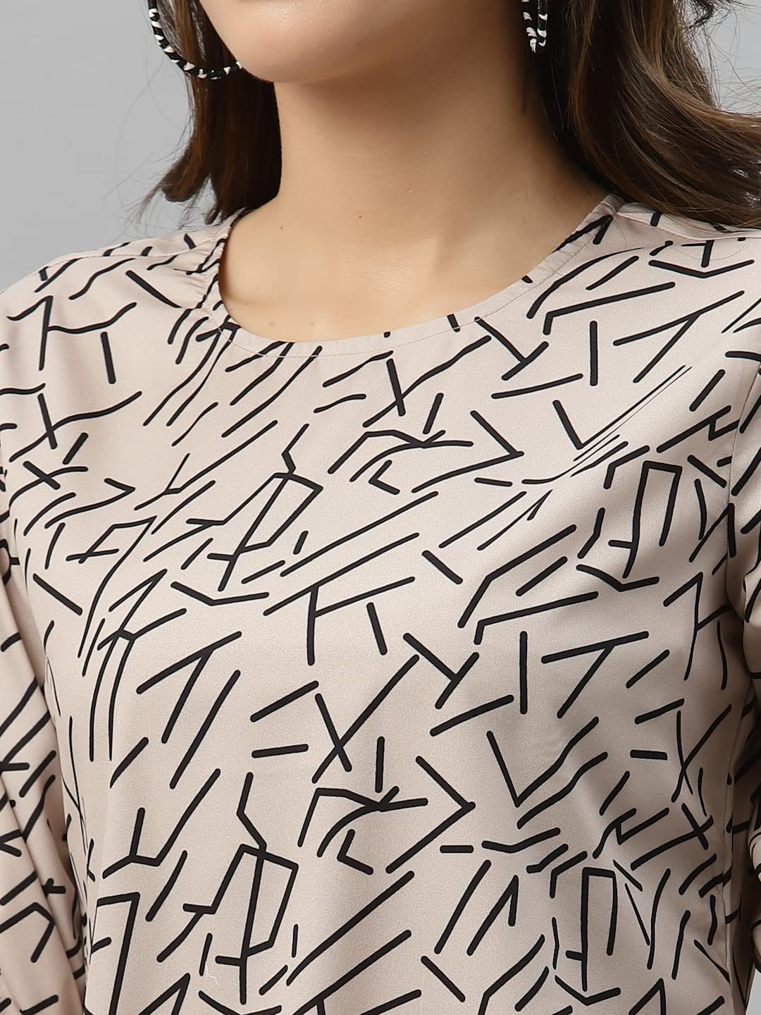 Style Quotient Women Nude and Black Abstract Printed Polyester Smart Casual Top