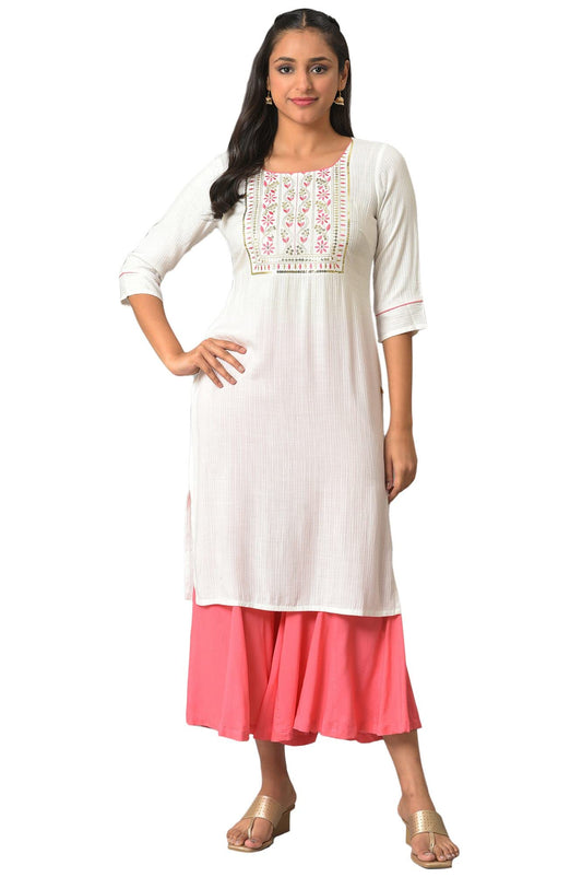 Aurelia Women White Zari Embroidered Festive Kurta