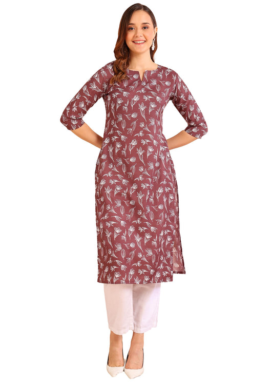Dsk Studio Poly Rayon Printed Straight Kurti For Women-Coffee