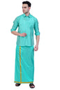 Prakasam Cotton-Mens Art Silk Wedding Set/Art Silk 8 Mulam (8-Yard) Dhoti And Stitched Half Sleeve Shirt