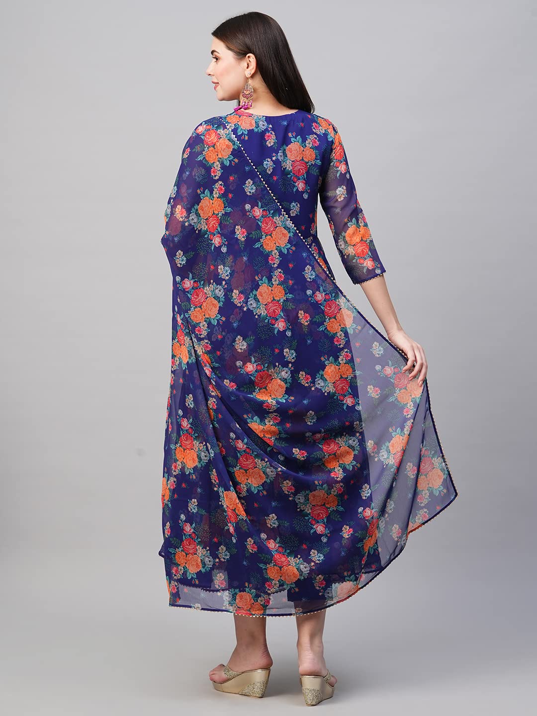 Gosriki WomenS Georgette Anarkali Printed Kurta With Pant & Dupatta (Atasi Blue-Nw02-Gs_L_Blue_Large)