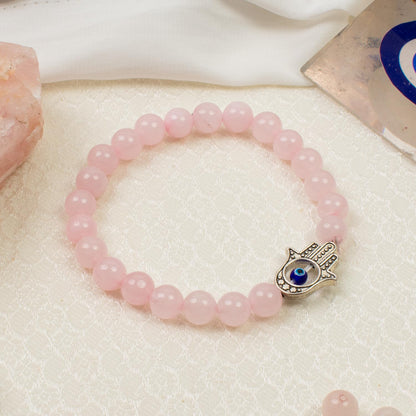 Astrotalk Love Attraction with Evil Eye Hamsa Bracelet | Rose quartz bracelet for women| Evil eye bracelet | Bracelets for Men and Women | Certificate of Authenticity | Valentine Gift for Girlfriend