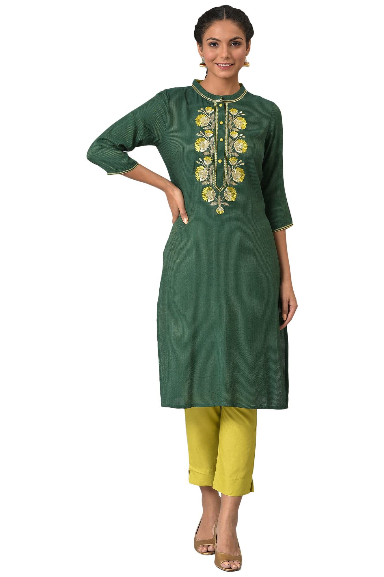 Green Liva Zari Embroidered Kurta With Trousers