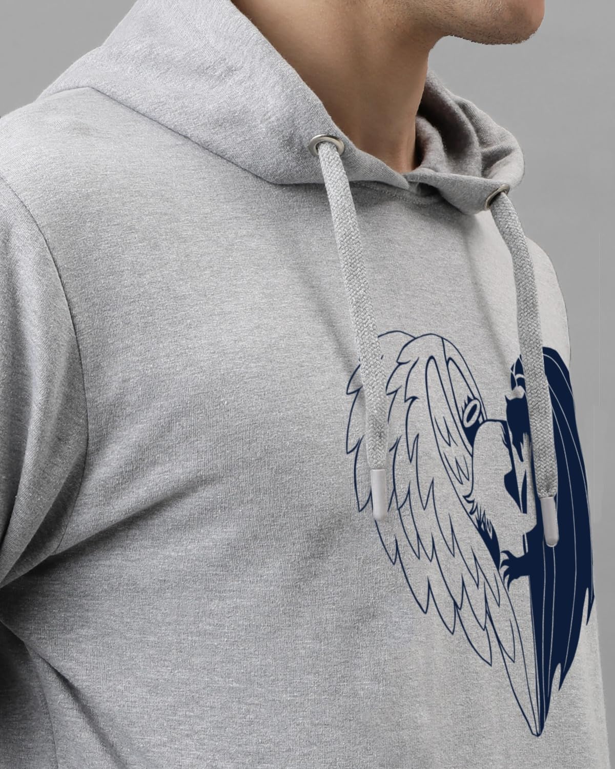 ADRO Mens Cotton Neck Hooded Sweatshirt (H24-DEVI-GR_Grey