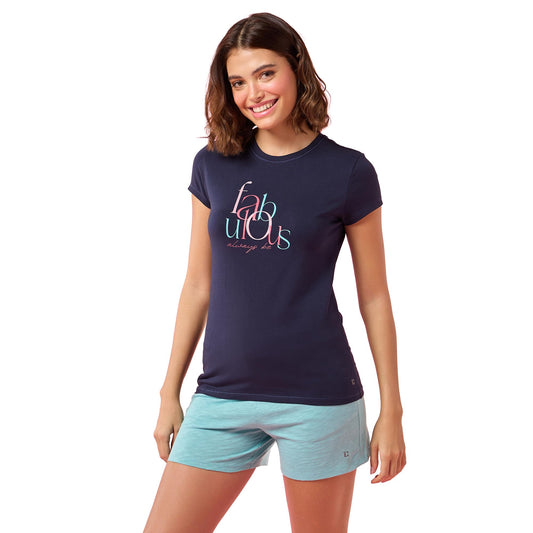 Enamor Womens Graphic Slim Fit T-Shirt (E147_Navy Fabulous