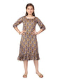 Aarika Girl's Cotton Blend Skater Knee-Length Dress (MD-22505_Fawn_34)
