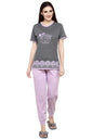 Evolove WomenS Cotton Round Neck Short Sleeves Night Suit Set/Top Pyjama Set Super Soft Comfortable (Light Purple, Npskn1460Pe-