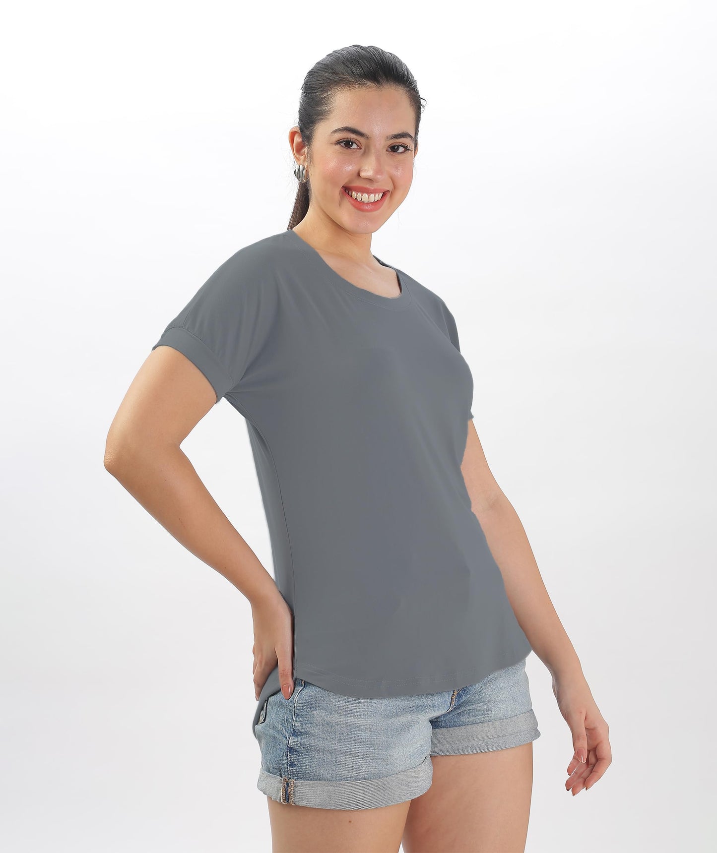 SHODOX Womens Cotton Blend Solid Regular fit Round Neck Short Sleeve T-Shirt (Pack of 1)