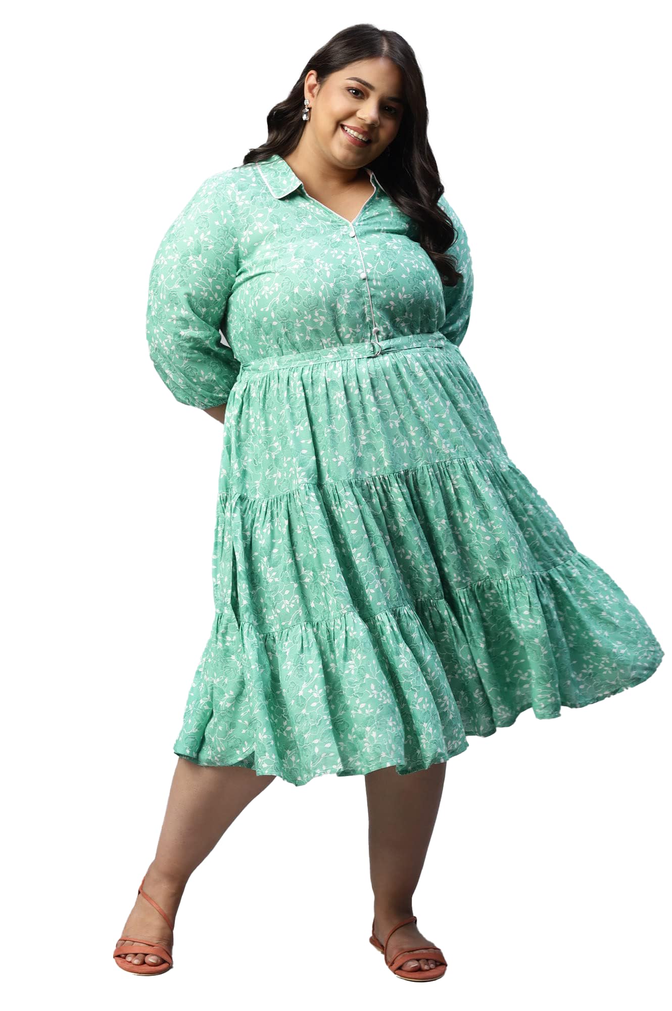 Aurelia Women Neptune Green Rayon Floral Printed A-Line Dress_22AUA13560P-504556_4XL