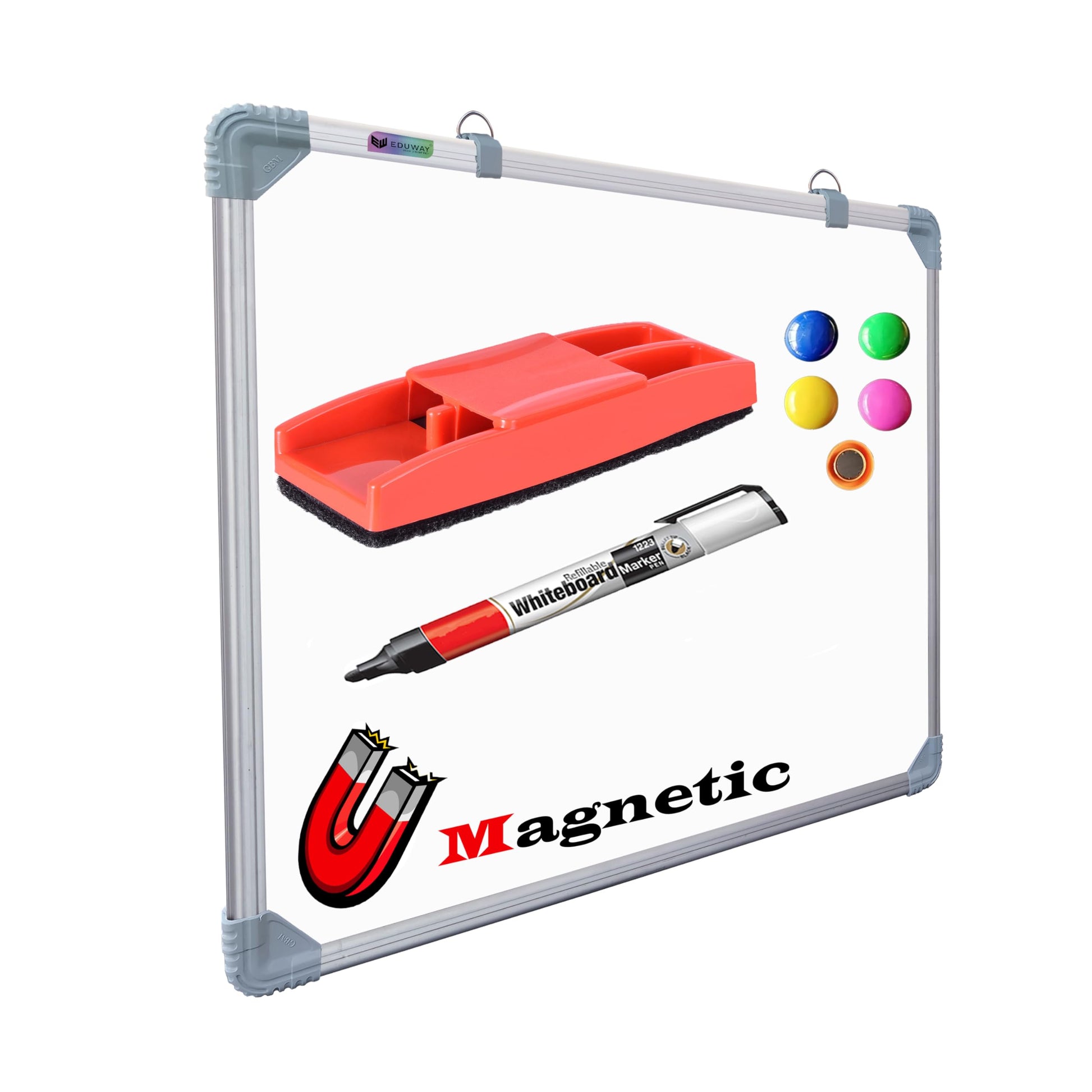 Eduway (Magnetic) 2X2 Feet White Board With (Marker, Duster And Magnets) | Ideal Use For Home, Office, Kids With Sliding Hanging