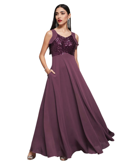 Miss Chase Womens Sweet-Heart Neck Sleeveless Embellished Fit & Flare Maxi Dress (MCSS25D91-88-757-06, Ether Mauve, XL)