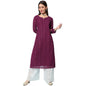 Gufrina WomenS Georgette Straight Kurta Palazzo With Notch Neck 3/4Th Sleeves Solid Pattern Chikankari Work Calf Length And Reg