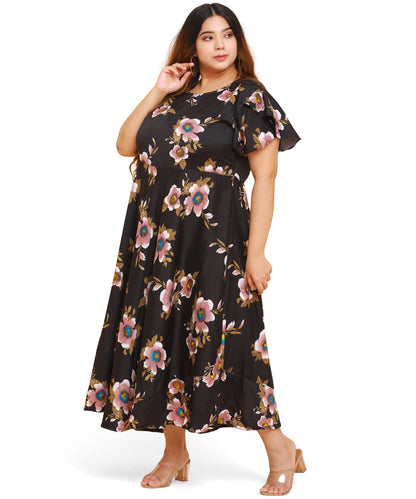 Oomph! WomenS Western & Fusion Wear Crepe A-Line Maxi Dress - Black