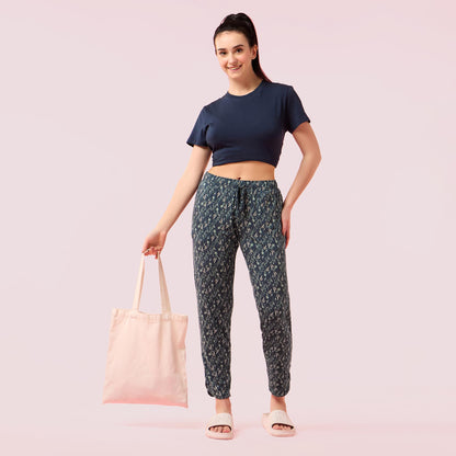 Enamor E048 Tapered Lounge Pants with Drawstring Details with Metal Ends